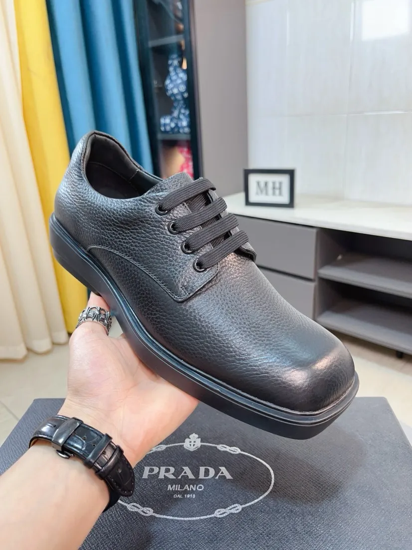 Men's shoes 💰540🌹🌹【PRADA Leather Shoes】Top purchasing agency Original imported Italian custom-made open-edge beaded cowhide leather surface, fully imported water-dyed breathable cowhide lining, original factory special molded sole super comfortable, size: 38-44